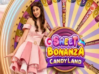 Tarjeta de dulces premium con ambiente de bonificación y slots.